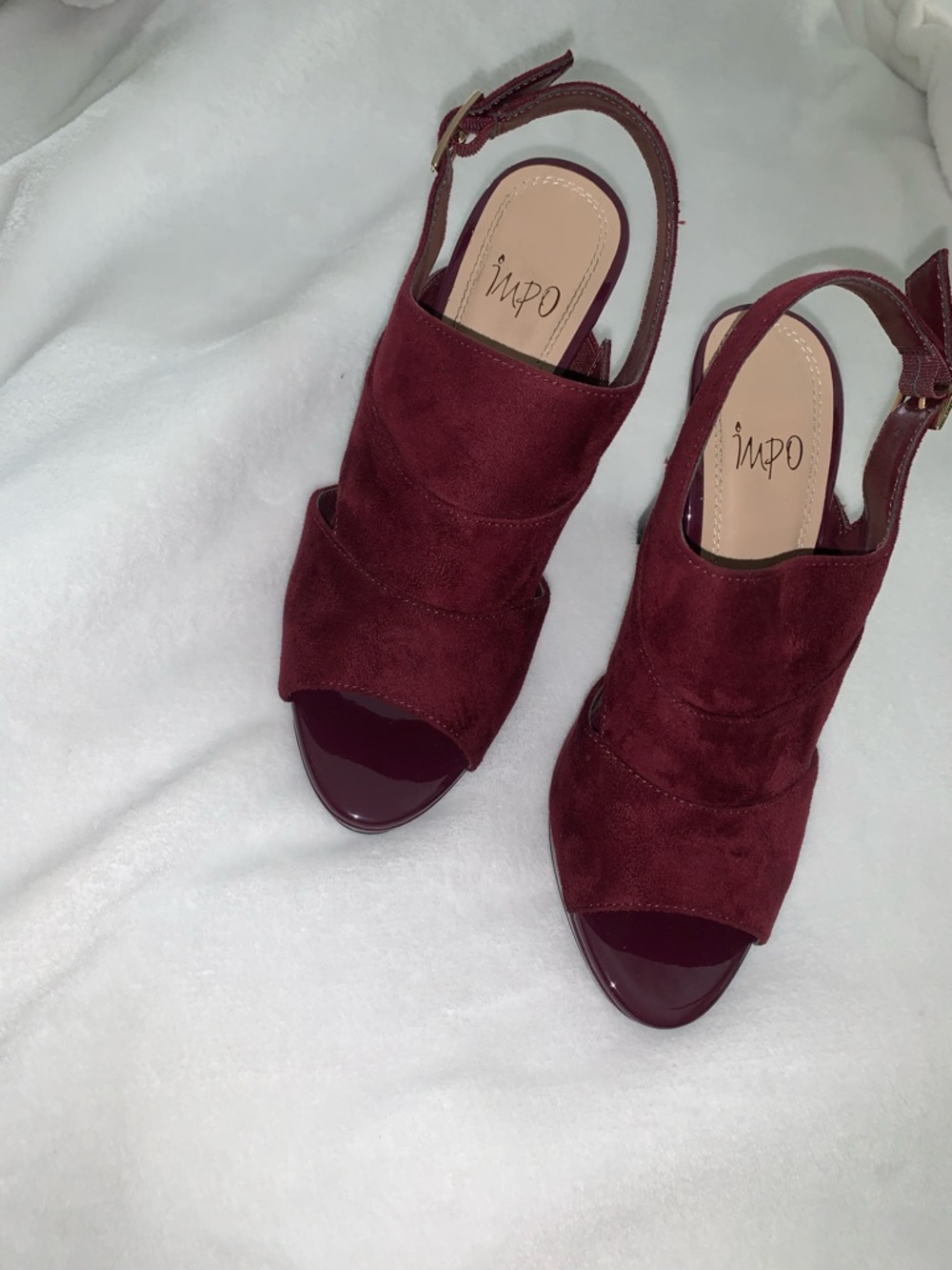 Impo Women's Burgundy Suede Open-Toe Slingback Heels